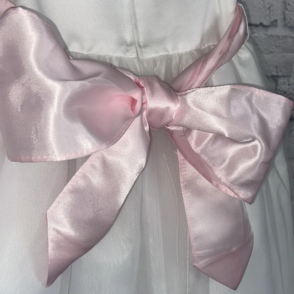 Us Angels 4T White and Pink Petal Tulle Flower Girl Dress